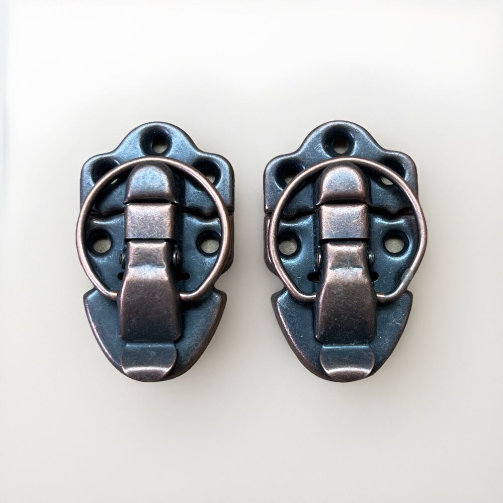 Vintage Antiqued Bronze Box Toggle Latch Duckbilled Hasp Set of 2 Clasps
